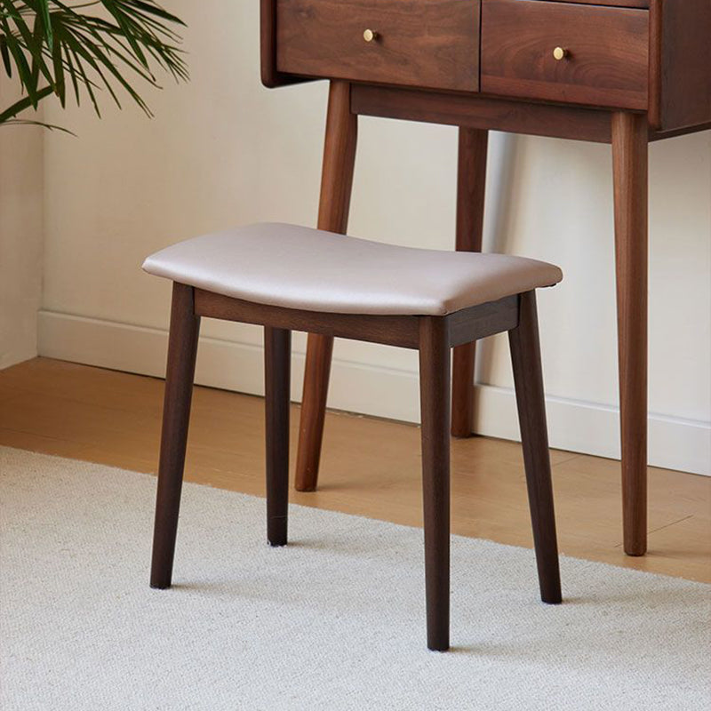 Minimalist Soft Leather Wood Vanity Stool