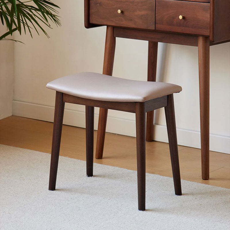 Minimalist Soft Leather Wood Vanity Stool