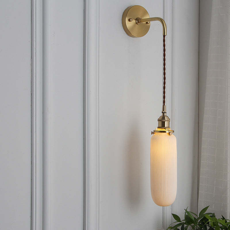 Japanese Retro Cylinder Oval Brass Lucite Wall Sconce