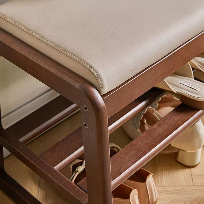 Minimalist Leather Wood 1-Shelf Shoe Storage