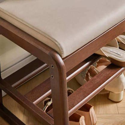 Minimalist Leather Wood 1-Shelf Shoe Storage
