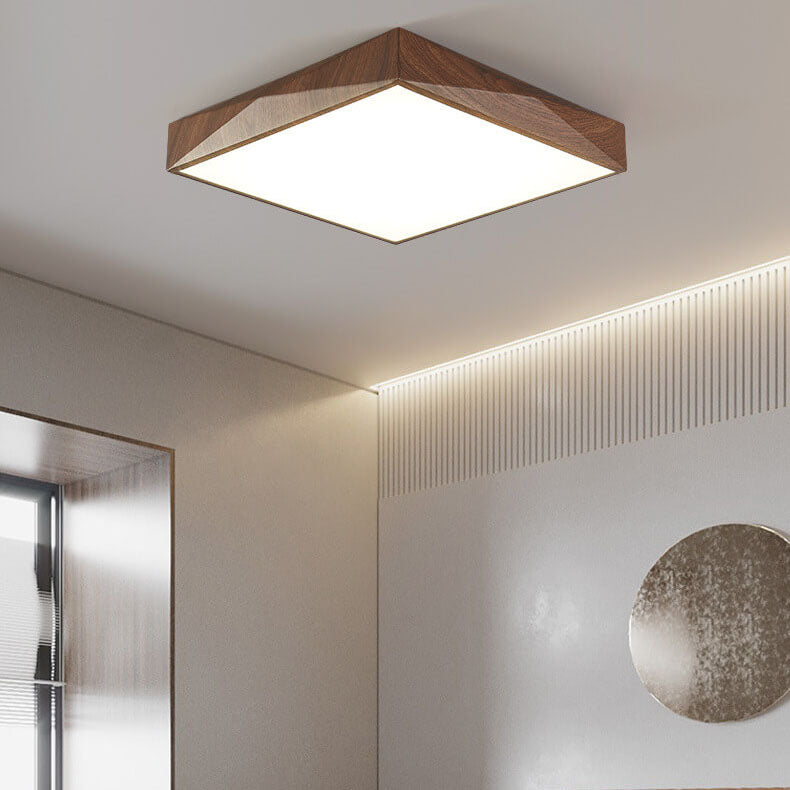 Minimalist Wood Grain Square Geometric LED Flush Mount Light