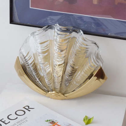 Art Deco Shell Brass Glass Wall Sconce