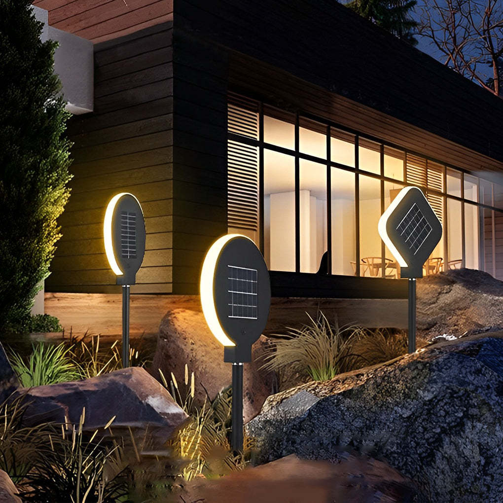 Circular Geometric Black LED Modern Solar Lawn Light