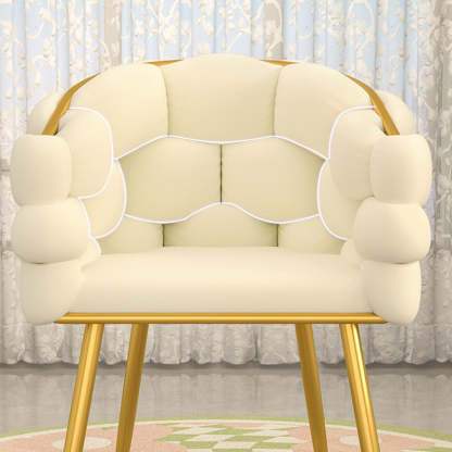 Scandinavian Curved Velvet Tufted Vanity Stool — Without Pillow / Latex / Sky Blue