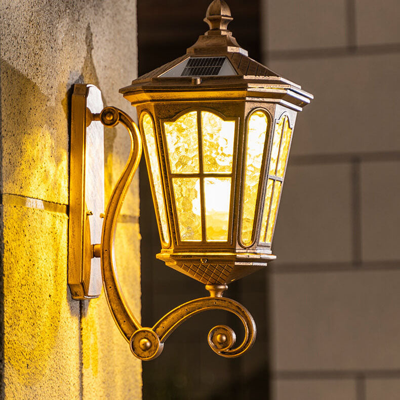 European Solar Lantern Aluminum Glass Outdoor Wall Sconce