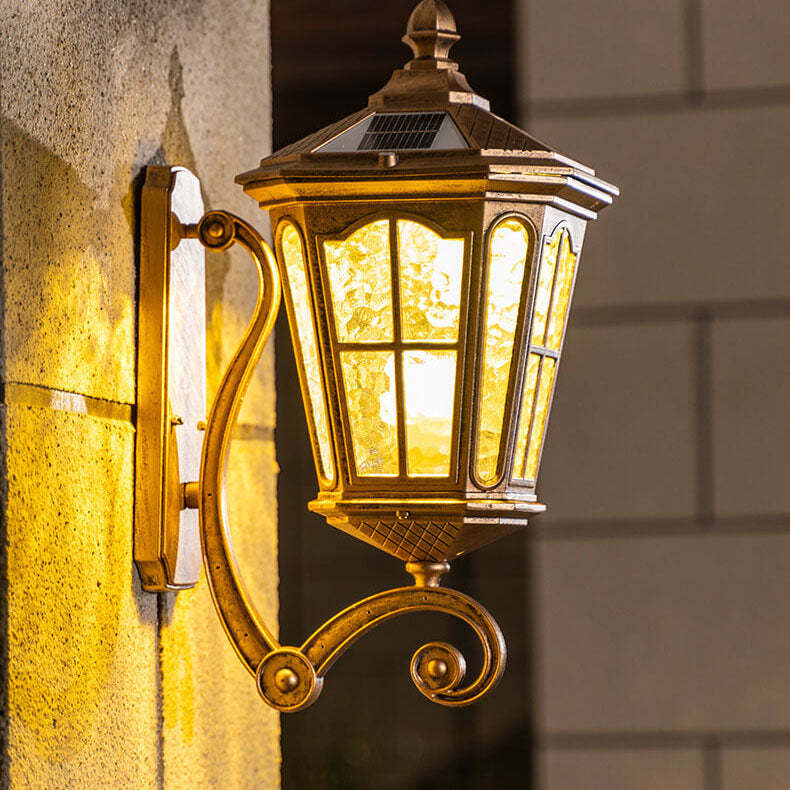 European Solar Lantern Aluminum Glass Outdoor Wall Sconce