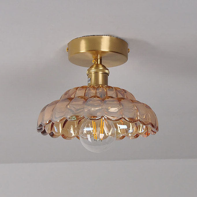 Vintage Brass Glass Dome Ceiling Light