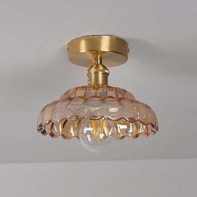 Vintage Brass Glass Dome Ceiling Light
