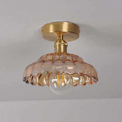 Vintage Brass Glass Dome Ceiling Light