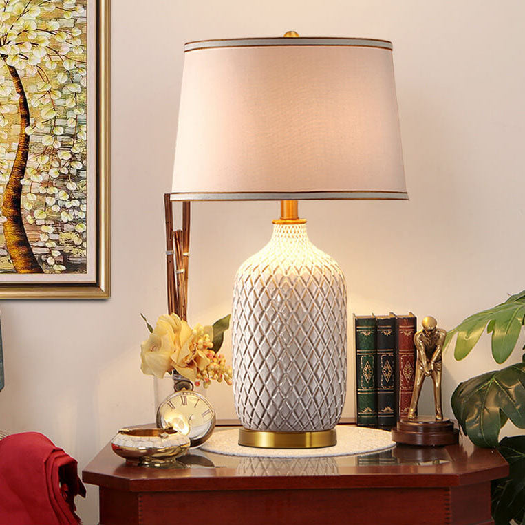 European Vintage Striped Ceramic Fabric Lamp