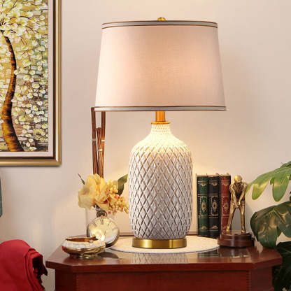 European Vintage Striped Ceramic Fabric Lamp — Push Button Switch / 110V-120V For US/CA