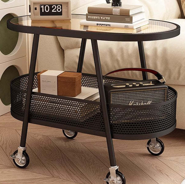 Modern Elliptical Glass Iron 2-Tier End Table — C / Black
