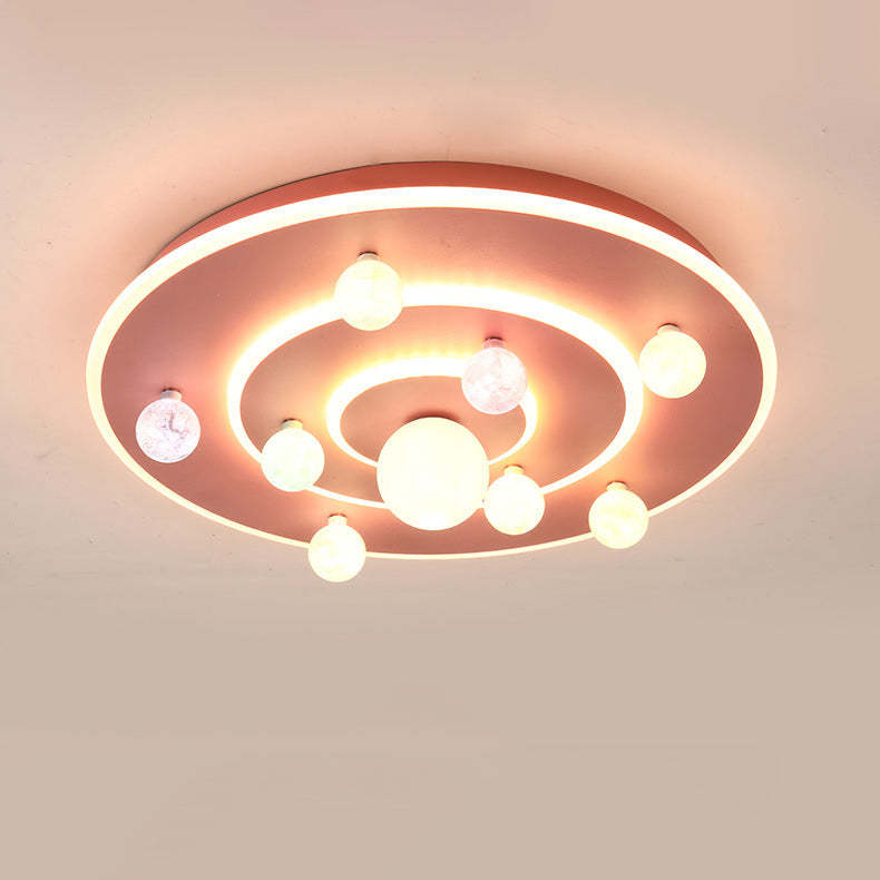 Kids Round Planet Iron Acrylic LED Flush Ceiling Light