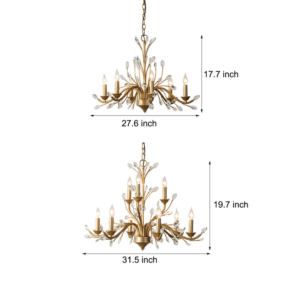 Brass Branch Candle Vintage Crystal Chandelier