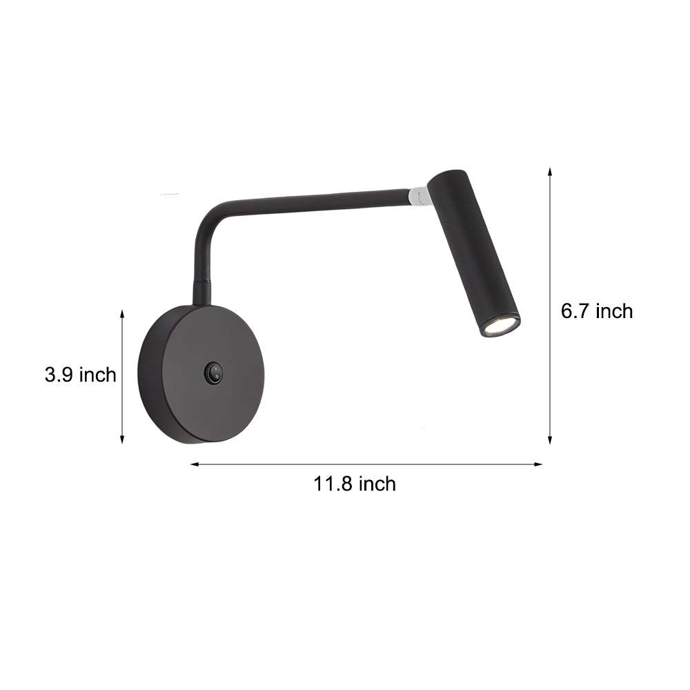 Black/White Tube LED Swing Arm Wall Light Adjustable Wall-Mounted Spotlight Bedroom Sconce Lamp-Lighom