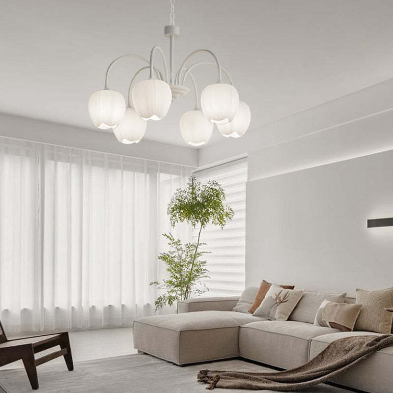 Tulips Flowers Three Step Dimming LED Milky White Modern Chandelier-Lighom