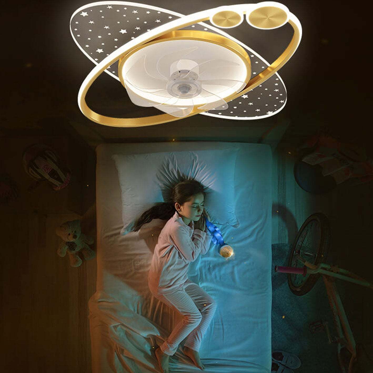 Modern Planet Star Effect LED Flush Mount Fan Light