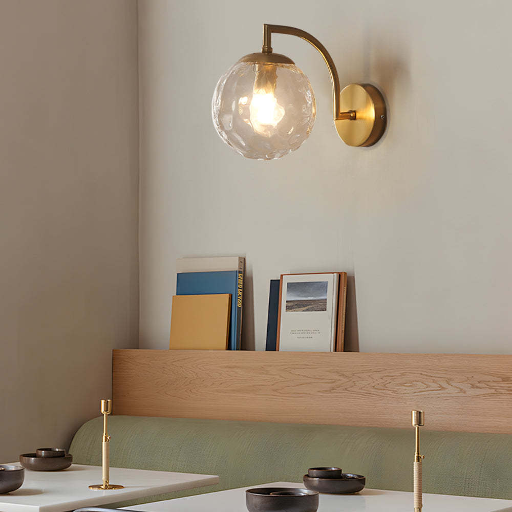 Curved Arm Rib Glass Ball Wall Sconce