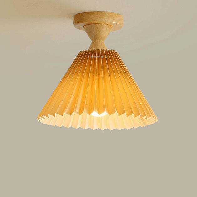 Japanese Log Pleated Umbrella Cone Ceiling Light