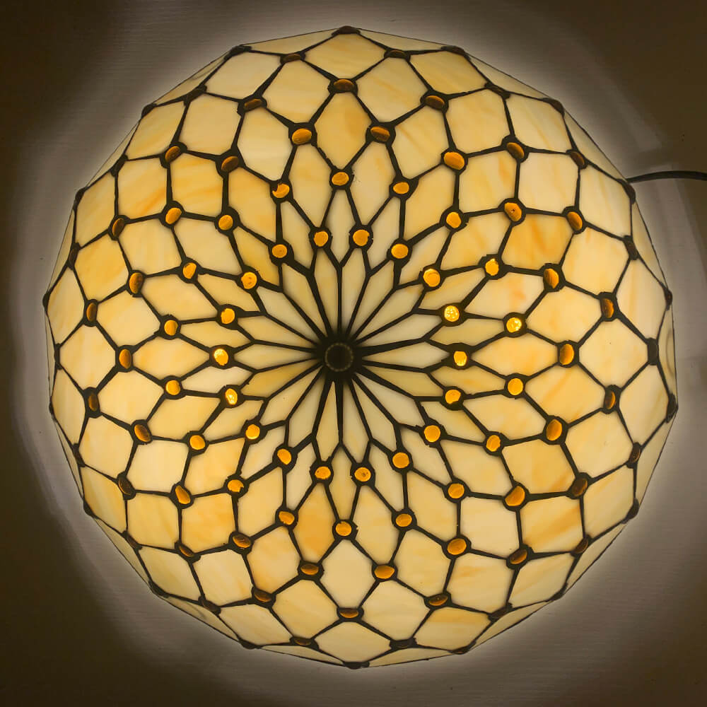 Traditional Tiffany Shell Bead Stained Glass Flush Light