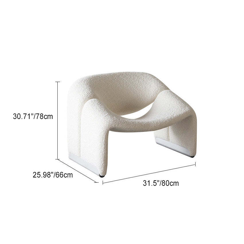Scandinavian Curved Stainless Steel Lambswool Accent Chair — Lambswool - White