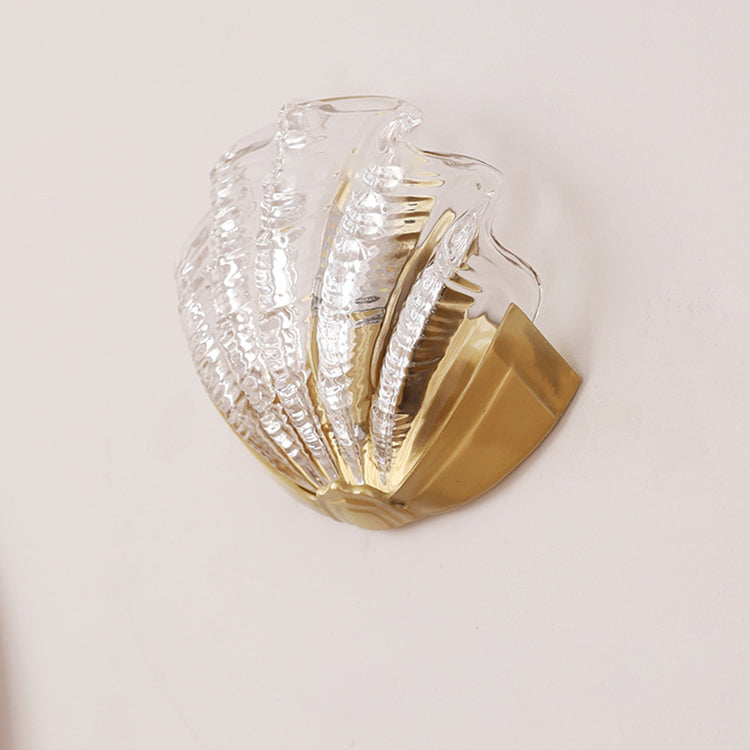 Art Deco Shell Brass Glass Wall Sconce