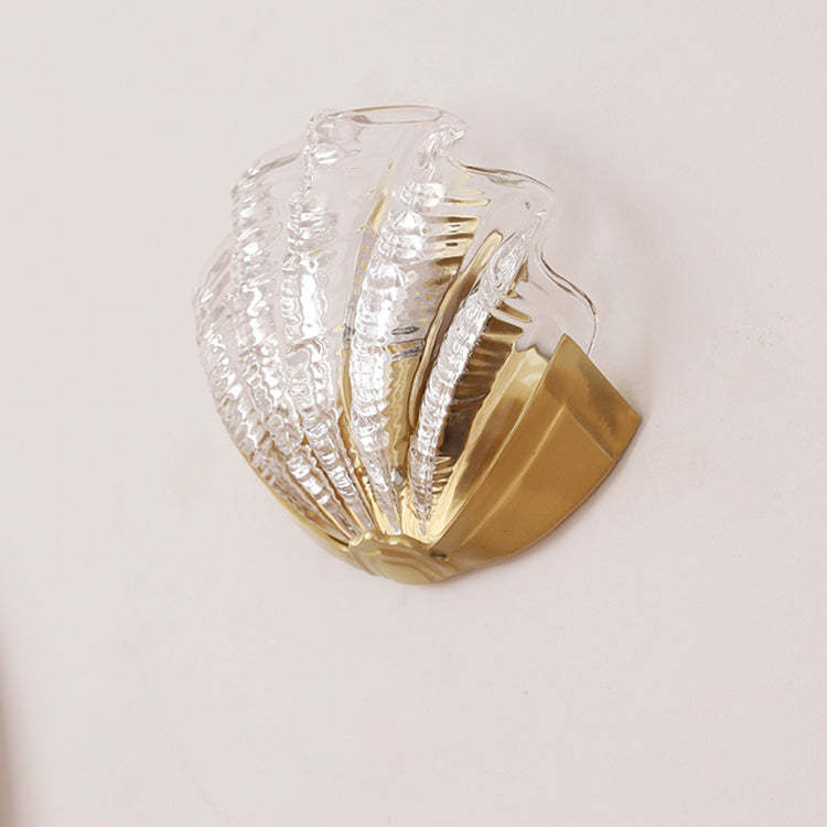 Art Deco Shell Brass Glass Wall Sconce