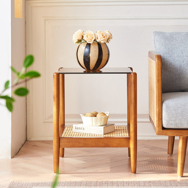 Wood glass wood 2-tier end & side tables - traditional