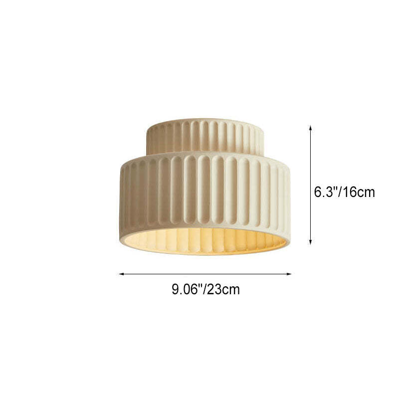 Nordic Cream Hand-Sculpted Stripes Round Flush Light