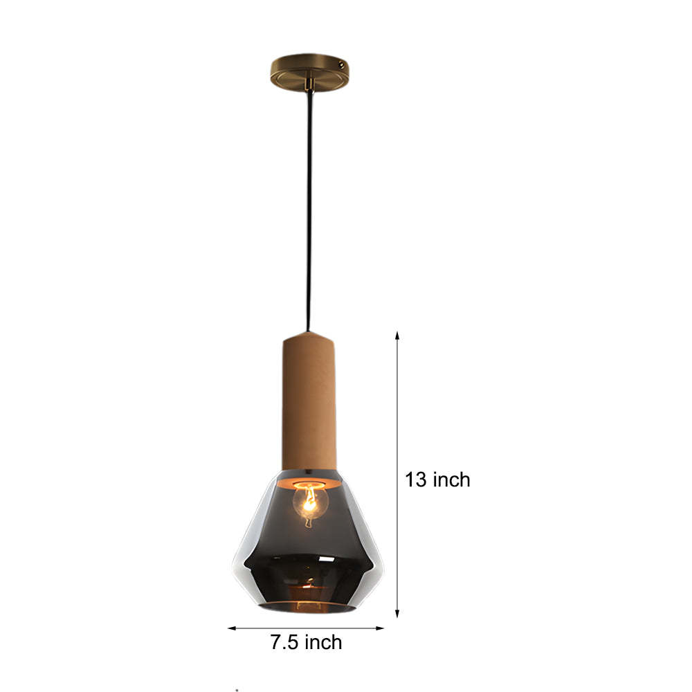 Copper Glass Jar 1-Light Wood Cork Diamond Pendant Light