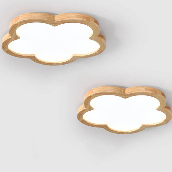 Nordic Solid Wood Flower LED Slim Kids Flush Light — Infinitely Dimmable / 110V-120V For US/CA