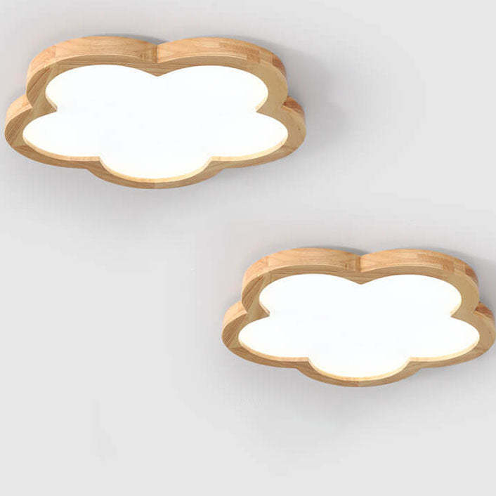 Nordic Solid Wood Flower LED Slim Kids Flush Light — Infinitely Dimmable / 110V-120V For US/CA