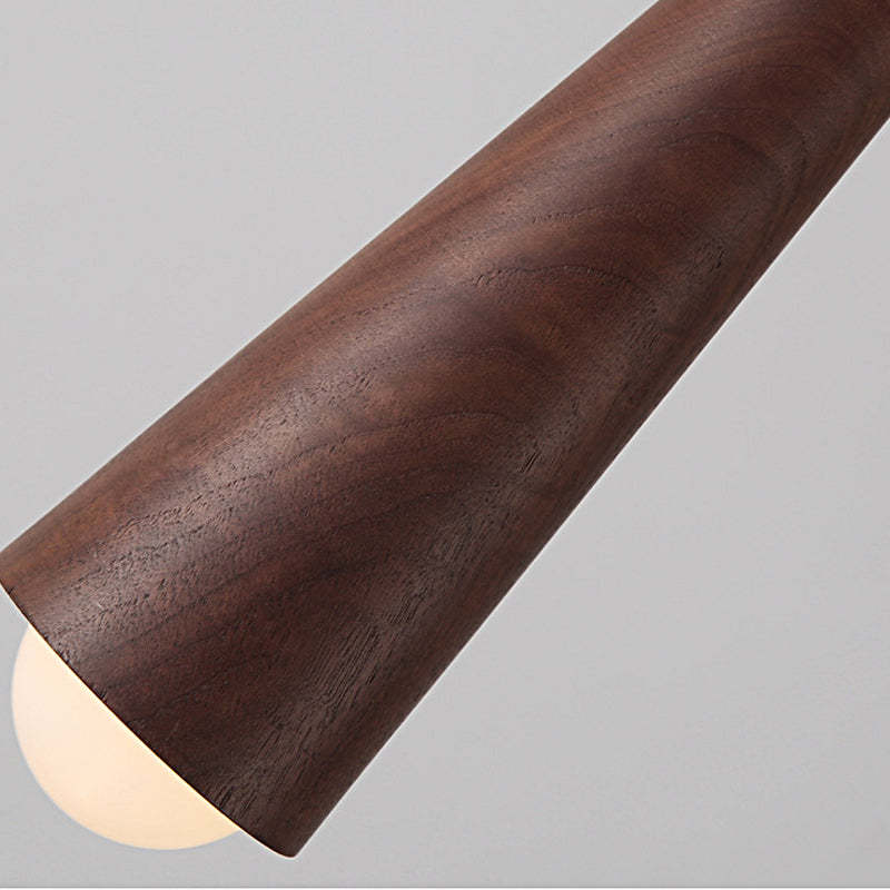 Wood Cone Three-Step Dimming Copper LED Modern Pendant Light
