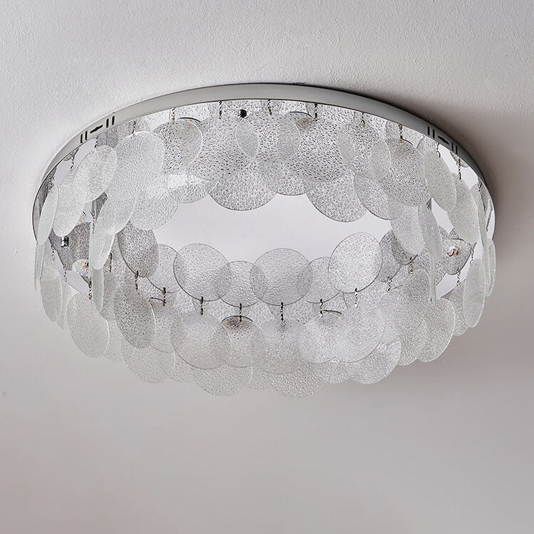 Stainless Steel Water Grain Glass Round 8-Light Flush Light