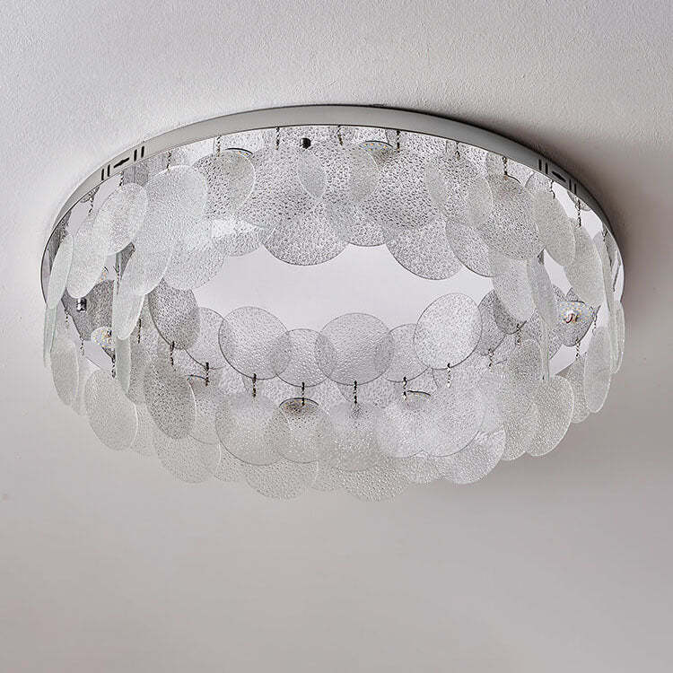 Stainless Steel Water Grain Glass Round 8-Light Flush Light