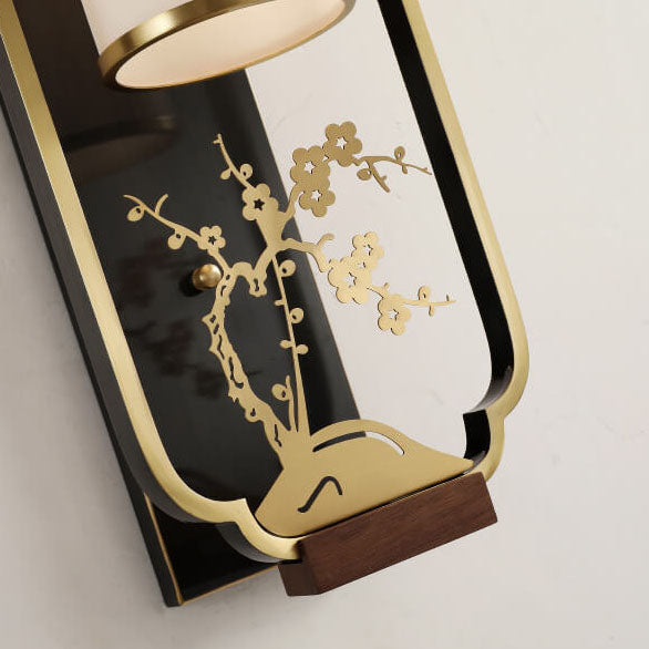 Modern Chinese Copper Glass Column Ring Sconce — Iron / Orchids / 220V-240V For UK/AU