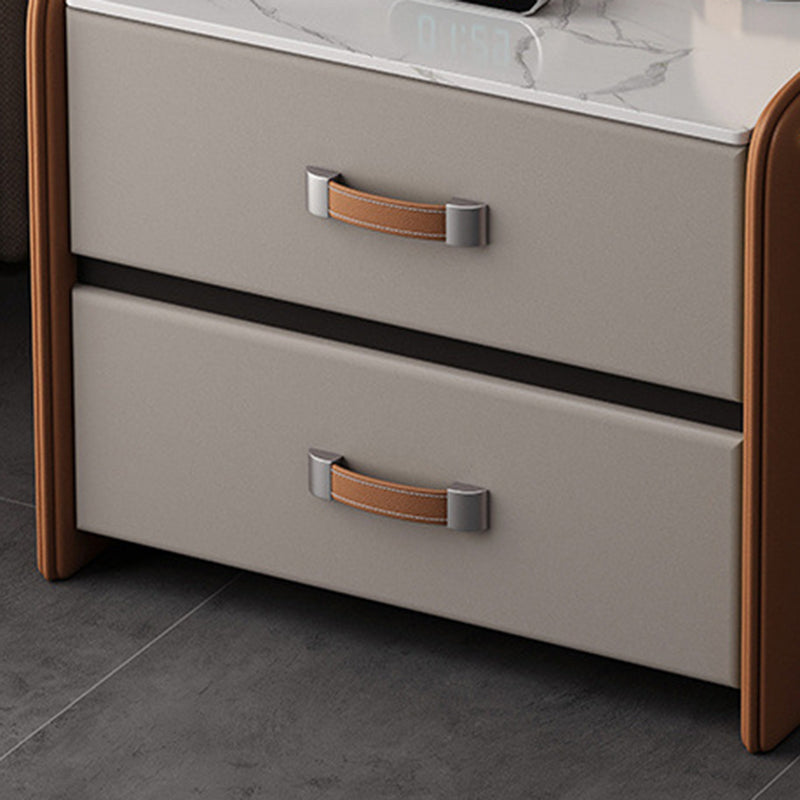 Modern Saddle Leather Wood 2-Drawer Nightstand