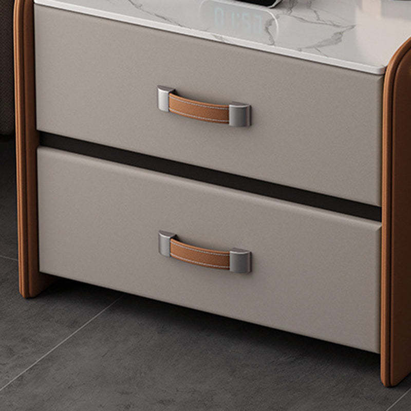 Modern Saddle Leather Wood 2-Drawer Nightstand