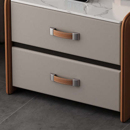 Modern Saddle Leather Wood 2-Drawer Nightstand