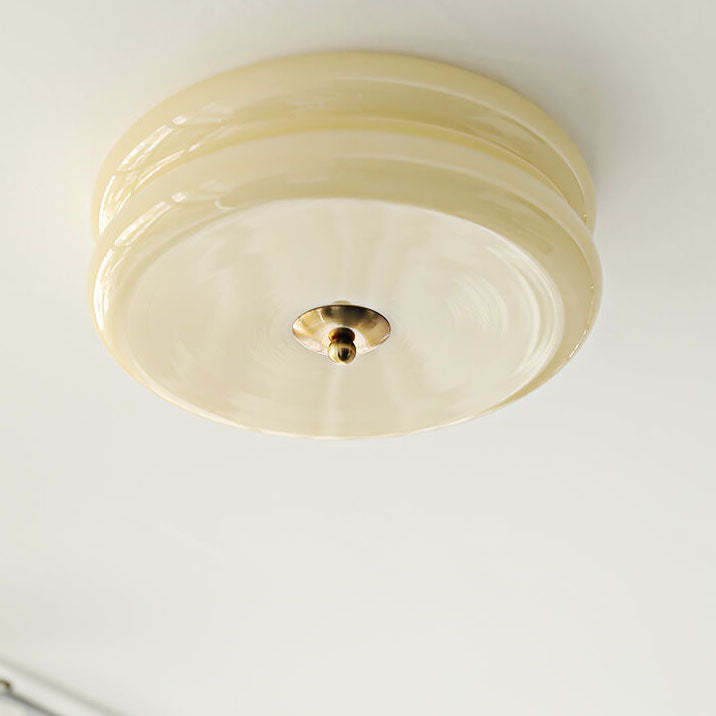 French Minimalist Cream Glass Round LED Flush Mount Light