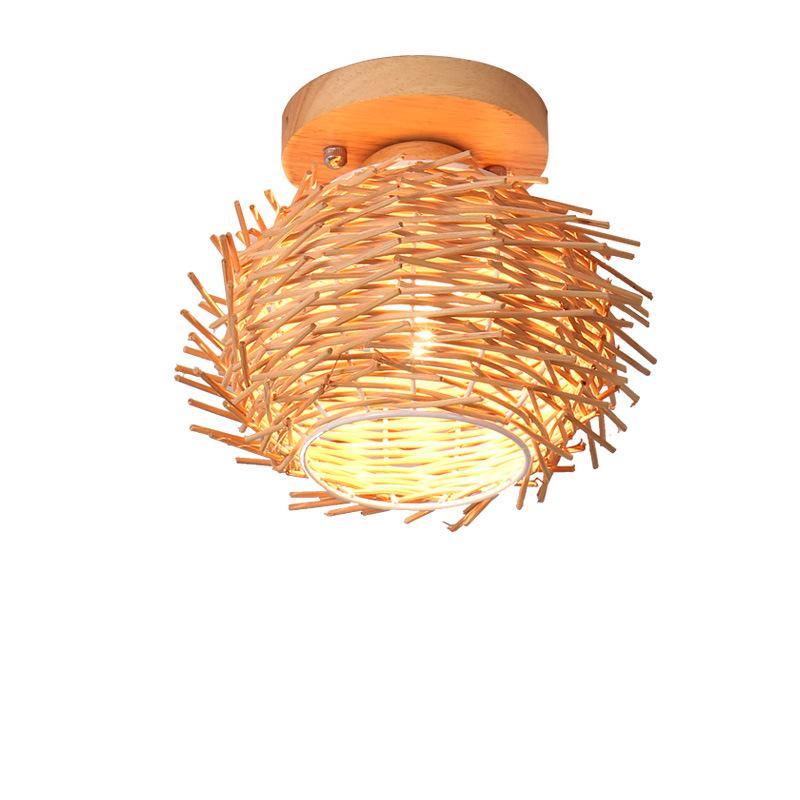 Minimalist Bamboo Weaving Flush Mount Light