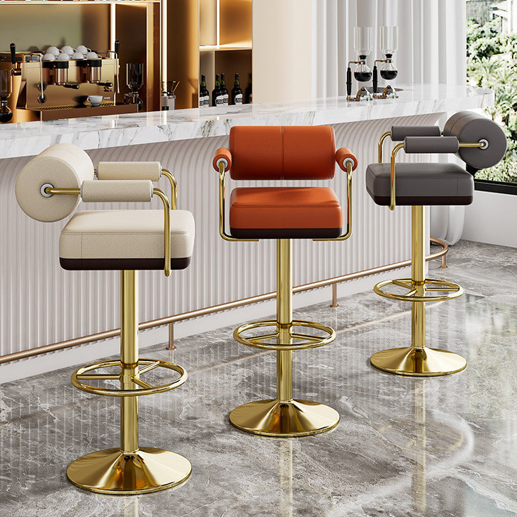 Modern Cylindrical Leather Metal Bar Stool