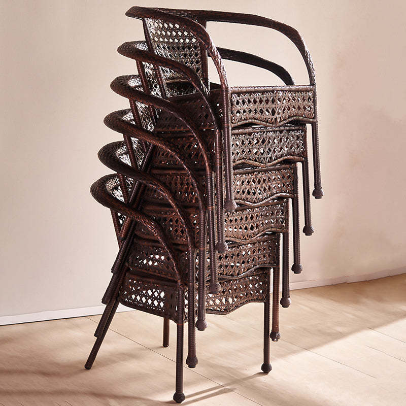 Vintage Curved Rattan Iron Wood Dining Chair