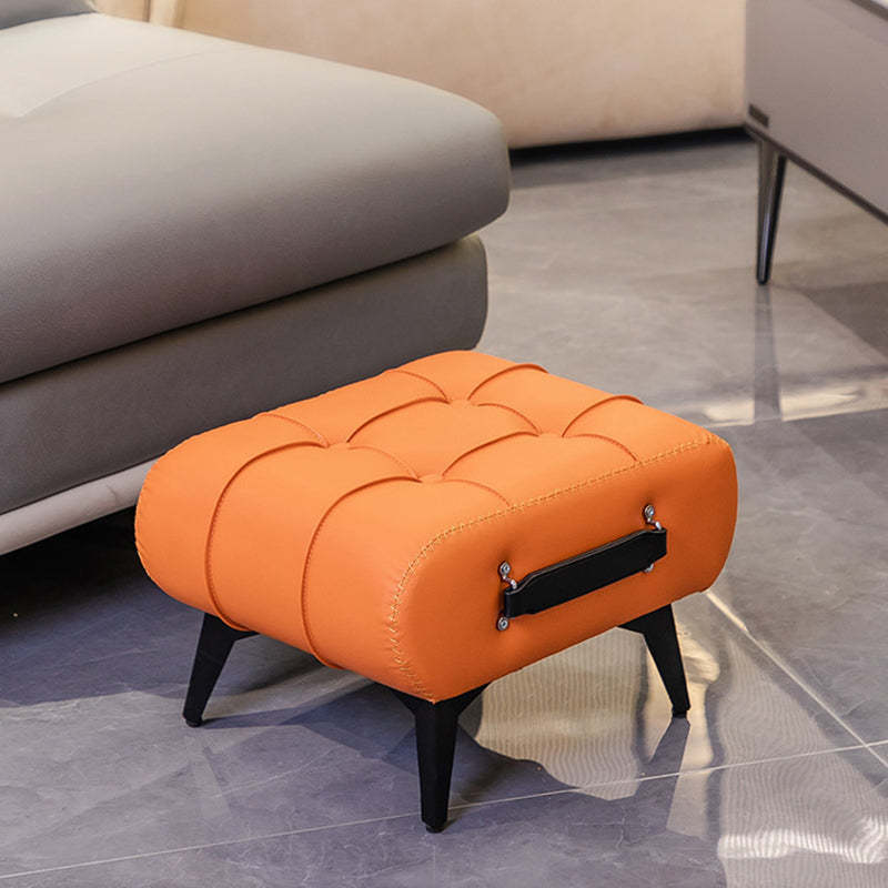 Modern Tufted Faux Leather Portable Footstool