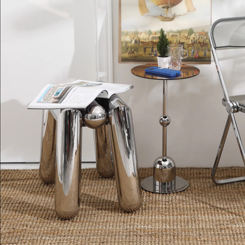 Minimalist Steel Tube Geometric Footstool