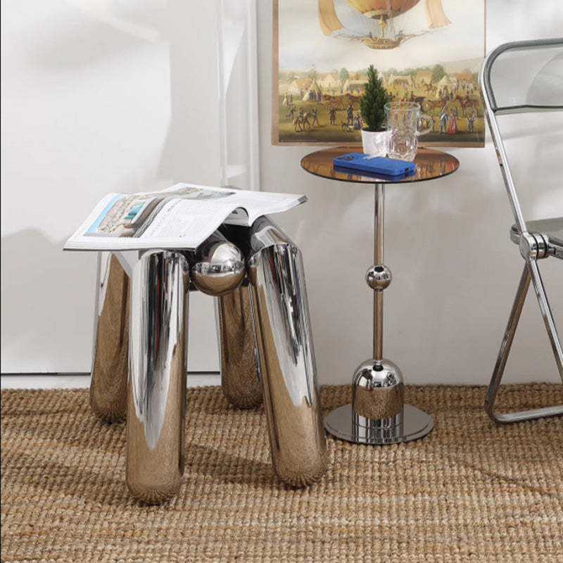 Minimalist Steel Tube Geometric Footstool