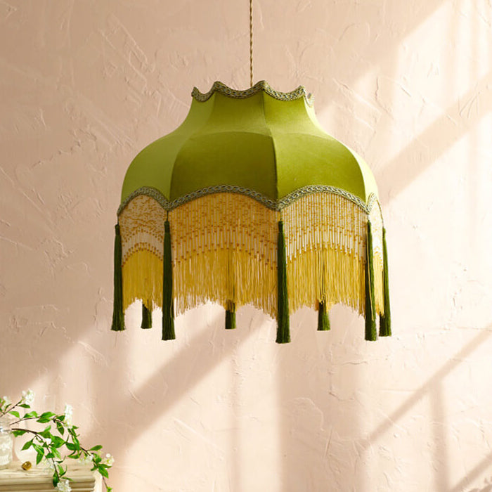 French Vintage Fabric Tassel Brass Pendant Light