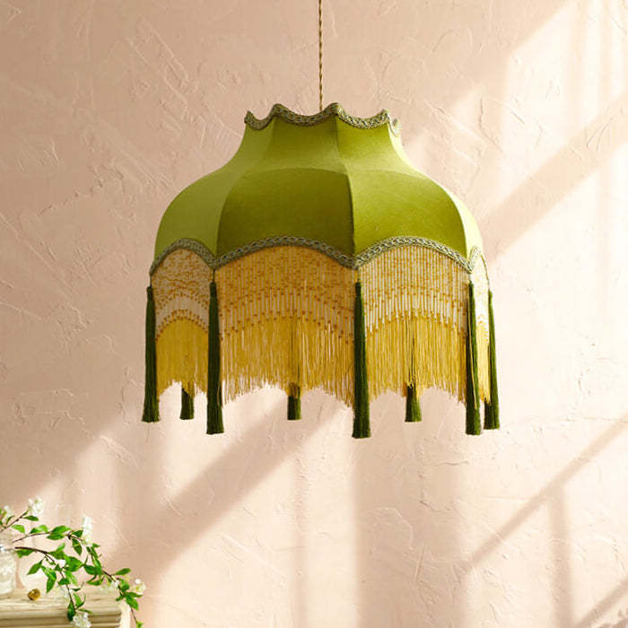 French Vintage Fabric Tassel Brass Pendant Light