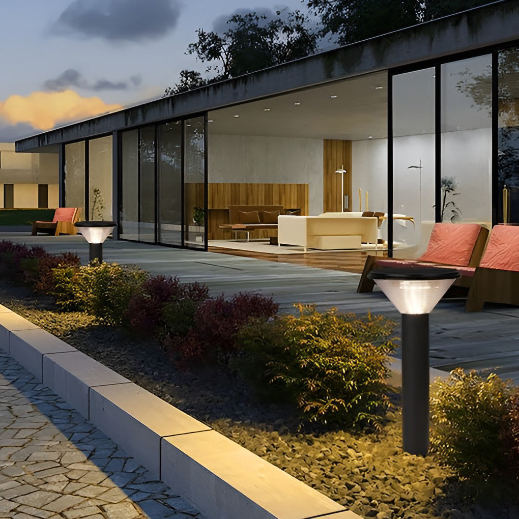 Round Light Control Induction Black Modern Outdoor Solar Pathway Lights-Lighom